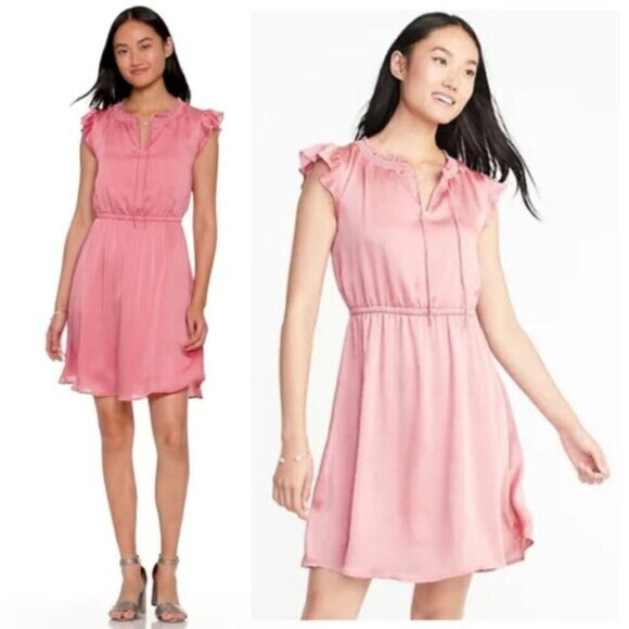 OLD NAVY Waist-Defined Crinkle-Chiffon Ruffle-Sleeve Dress  XXL tall - Picture 1 of 14